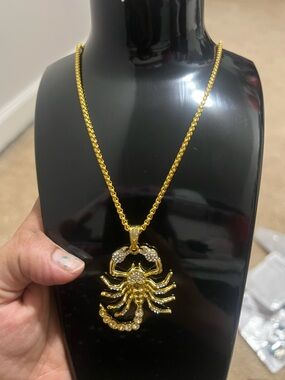 Gold Scorpion Pendant Necklace with Crystal Accents